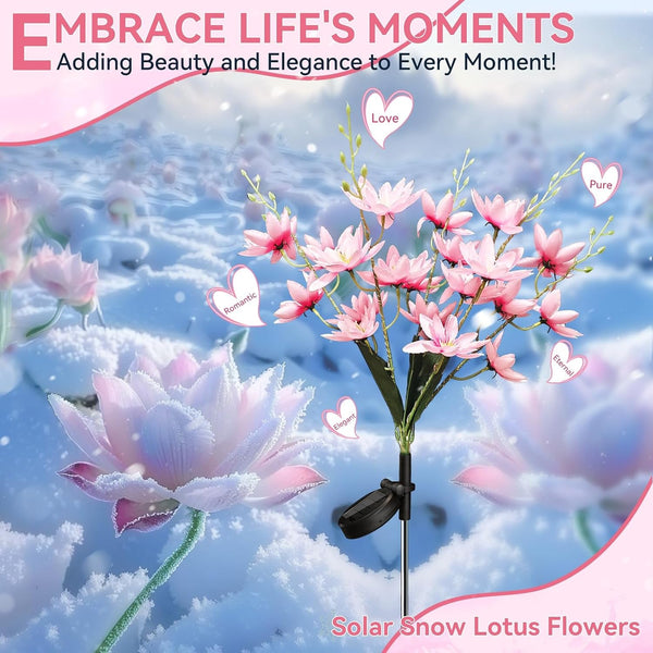 Solar Flowers Outdoor Waterproof IP65, 5-Head Snow Lotus with 20+ Flowers, 4-Color Light & 2 Lighting Modes, Decorative Solar Lights Outdoor Garden, Yard, Pathway, Flower Bed (6-Pack, Pink)2