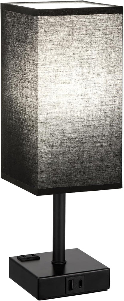 Black Bedside Table Lamp for Bedroom - Dimmable Touch, USB C+A, AC Outlet1