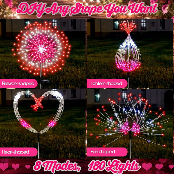 4 Pack Christmas Solar Firework Light Decor, Pink, White, Red6