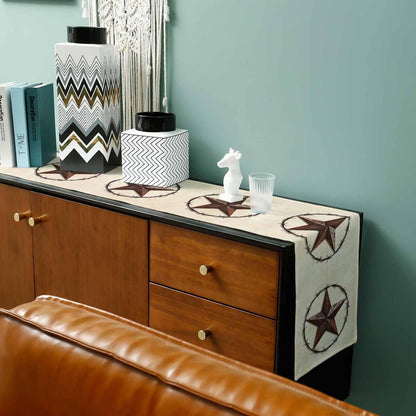 Texas Western Star Rustic Table Runner-Cotton Linen-Small 36 Inche Barn Star Dresser Scarves,Kitchen Coffee/Dining Farmhouse Cowboy Tablerunner for Country Home Living Room,Holiday Dinner Scarf Decor3