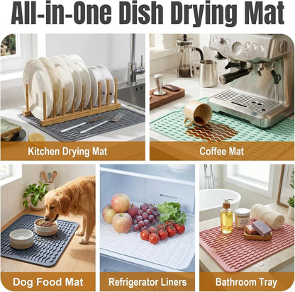 2 Pack Silicone Dish Drying Mat for Kitchen Counter Shower Caddy Rack Waterproof under Sink Placemats Trivets Coffee Bar Accessories Utensil Holder Essentials Home Dining Decor Must Haves 20267