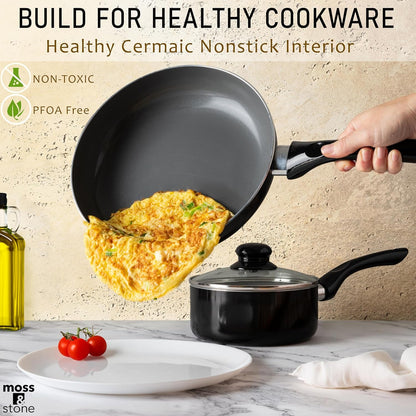 6 Pcs Black Nonstick Cookware Set, Induction Cookware | Pots and Pans Set Non Stick with Glass Lid, Stay-Cool Handle PTFE/PFOA Kitchen Pots 6-Piece with Frying Pans & Saucepan4
