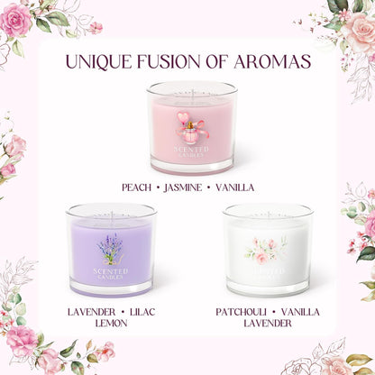 Scented Candles, Scented Candle Gift Set for Stress Relief, 3 Votive Candles for Women and Men, Birthday Candle Gifts for Women, Christmas Candles for Women (Pink + Purple + White, 7 Oz)2