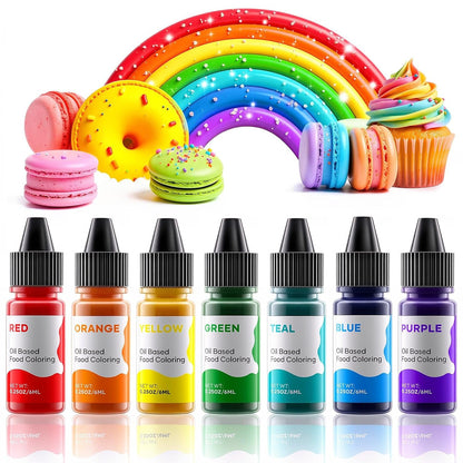 Oil Based Food Coloring for Chocolate Rainbow Oil Edible Food Dye Set for Halloween Baking Royal Icing Cookie Supplies Gluten Free 7X6Ml Food Grade Food Color Kit, 0.25 Fl. Oz/Bottles1
