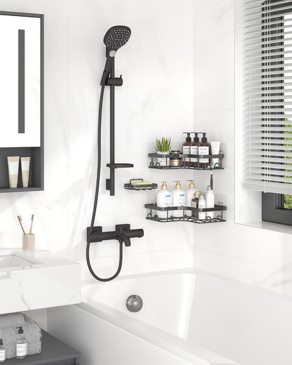 Corner Shower Caddy, Large, 3-Pack, Soap Holder & Hooks, Black8