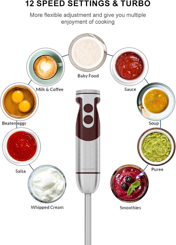 5-In-1 Immersion Hand Blender Set with Variable Speed, 400W, Stainless Steel - Includes Chopper, Whisk, Milk Frother, and Beaker - Ideal for Soups, Smoothies, Baby Food & More (RED)5
