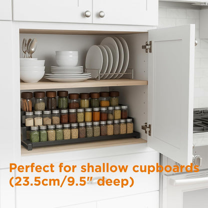 3-Tier Spice Rack Organizer for Kitchen Cabinet or Pantry, 16"-29" Expandable Spice Organization Shelf, Seasoning Organizer, Metal Display Shelf, Slip-Resistant Design for Jars and Bottles, Black3