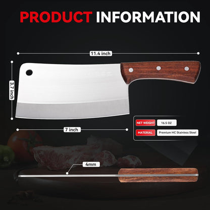 Meat Cleaver, Chinese Chefs Kitchen Knife, Bone Chopper, Full Tang Butcher Chopping Knife with Hanging Hole, Wooden Handle, German Steel, for Home and Resturant2
