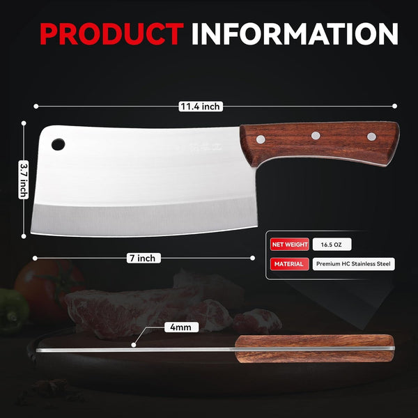 Meat Cleaver, Chinese Chefs Kitchen Knife, Bone Chopper, Full Tang Butcher Chopping Knife with Hanging Hole, Wooden Handle, German Steel, for Home and Resturant2