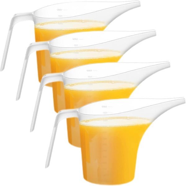 4 Pack Plastic Funnel Pitcher,Measuring Cup with Long Spout,Large Capacity Easy Pour Cup,Perfect for Bakeware Mold,Oils,Watering Plants(1000Ml)1