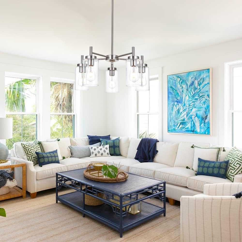 contemporary-5-light-large-chandeliers-modern-clear-glass-shades-pendant-lighting-brushed-polished-nickel-dining-room-lighting-fixtures-hanging-adjustable-wire-semi-flush-ceiling-lights