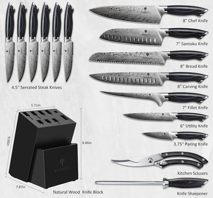 16 Pieces Knife Set, Knife Block Set in Powder Steel, Ultra Sharp | Kitchen Knives Set High Hardness Japanese Knife Set with Ergonomic Pakkawood Handle, Chef Knives Set for Kitchen Cooking2