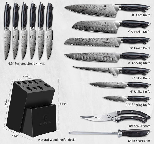 16 Pieces Knife Set, Knife Block Set in Powder Steel, Ultra Sharp | Kitchen Knives Set High Hardness Japanese Knife Set with Ergonomic Pakkawood Handle, Chef Knives Set for Kitchen Cooking2