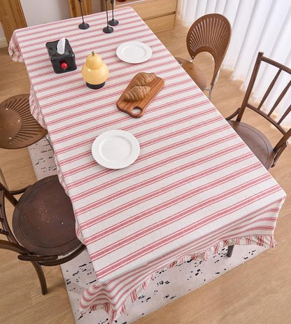 Farmhouse Red Stripe Ruffle Table Cloth, Boho Cotton Linen Tablecloth, Washable Table Cover for Square Table Baby Shower Kitchen Party Wedding Decor (Red A,55"X55")4