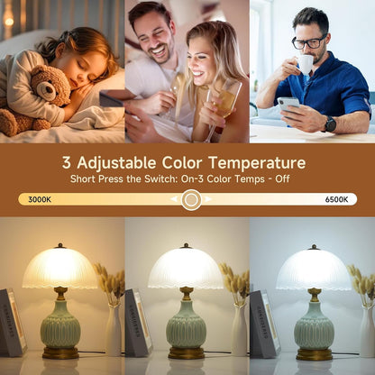 Table Lamps Ceramic Retro Lamp for Living Room,15." Modern Bedside Nightstand Traditional Lamps, Classic Chinoiserie Green Glass Lamp for Home (Retro)6
