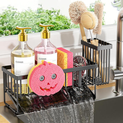 Sponge Holder for Kitchen Sink, Smiley Face Sink Caddy with Removable Brush Holder,Self-Draining Sponge Caddy for Sponge,Soap,Dish Brush,Scrubber,Kitchen Essentials and Gadgets1