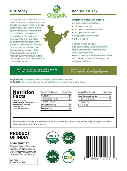 Organic Amla Powder - 1.1 Lbs or 17.54Oz | Amalaki, USDA Organics, Non-Gmo, Kosher, Halal - 100% Raw and Natural, by SHOPOSR2