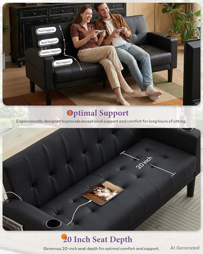 62" W Leather Loveseat and 2 Chairs, Living Room Sets W/Charging Station7