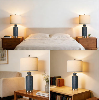 26" Navy Blue Ceramic Table Lamp Set of 2, Modern Desk Lamp, Metal Base7