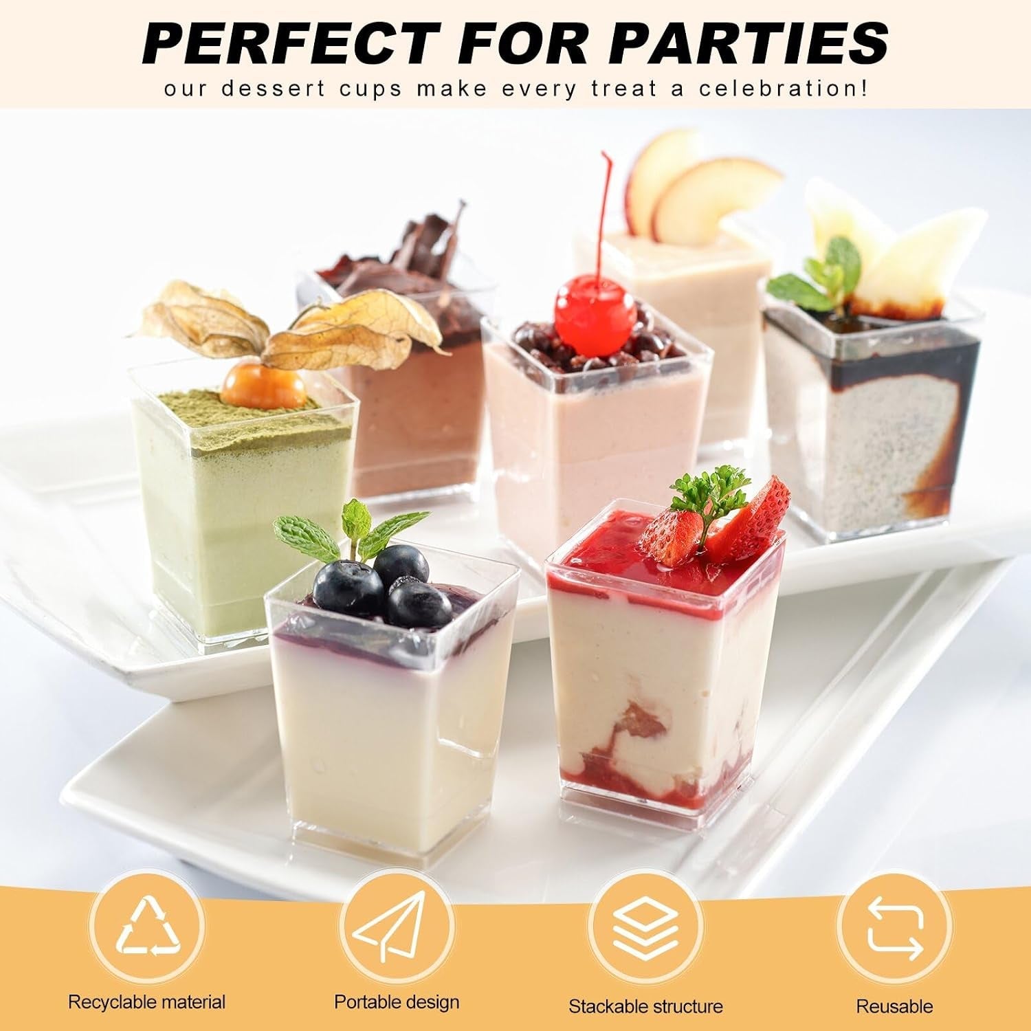 320-pack-dessert-cups-with-spoons-5-oz-mini-plastic-dessert-cups-for-party-yogurt-parfait-jello-fruit-appetizer-cocktail-small-clear-reusable-square-and-round-goblet-shaped-dessert-bowls-shot-glasses