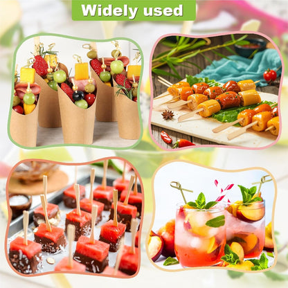 500PCS Cocktail Picks Kit, 4 Styles Fancy Toothpicks for Appetizers | 3 Sizes Long Bamboo Skewers, Decorative Wooden Food Sticks, for Drinks, Fruit, Charcuterie Boards Accessories, Party Supplies6