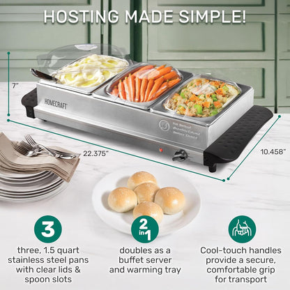 HCBS15SS 3-Station 1.5-Quart Stainless Steel Buffet Server Slow Cooker & Warming Tray, Adjustable Temperature, Perfect for Dinner, Appetizers2