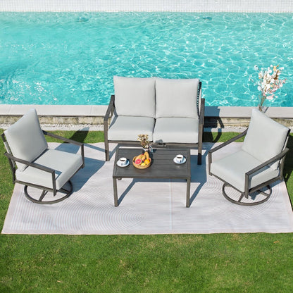 4 Piece Rope Back Patio Furniture Set, 2 Swivel Rockers9