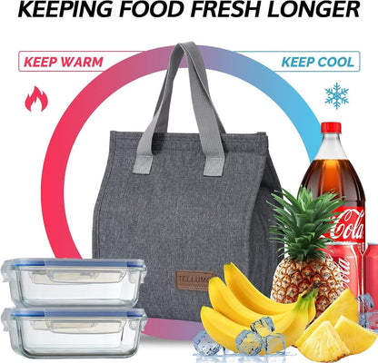 Insulated Lunch Bag for Men Women, Large Reusable Leakproof Lunch Box Container, Small Portable Thermal Snack Bag, Reusable Travel Office Work Beach Cooler Tote Bag for Adults, Grey2