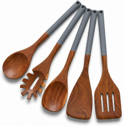 DI ORO Wooden Kitchen Utensil Set - 5 Pc Spoon & Spatula, Dark Grey1