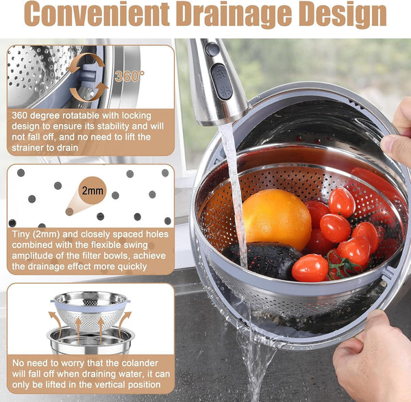 Mixing Bowls with Colander, Stainless Steel Salad Bowls, Khaki3