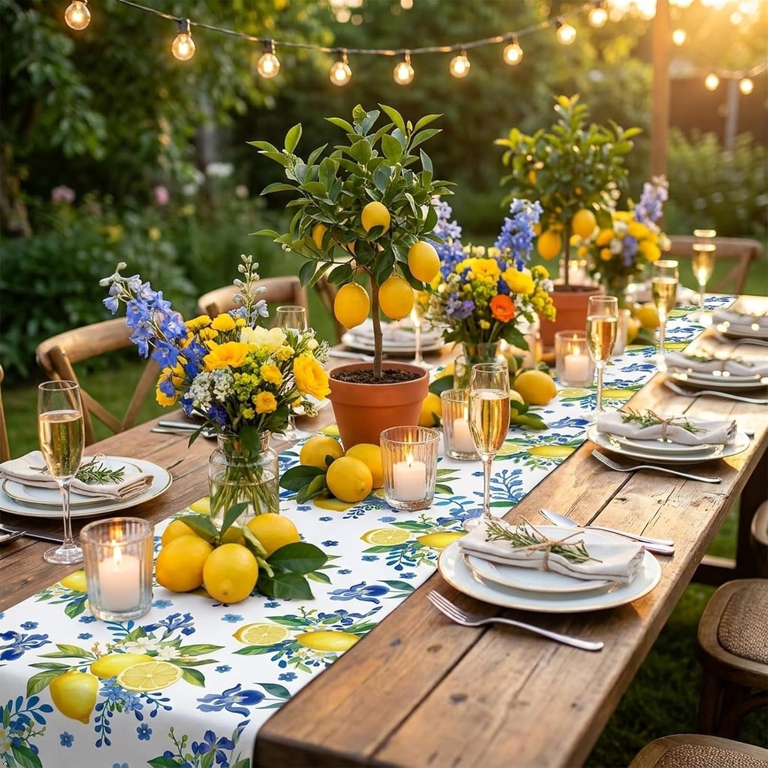 lemon-and-blue-floral-table-runner-72-x-13-inches-white-summer-spring
