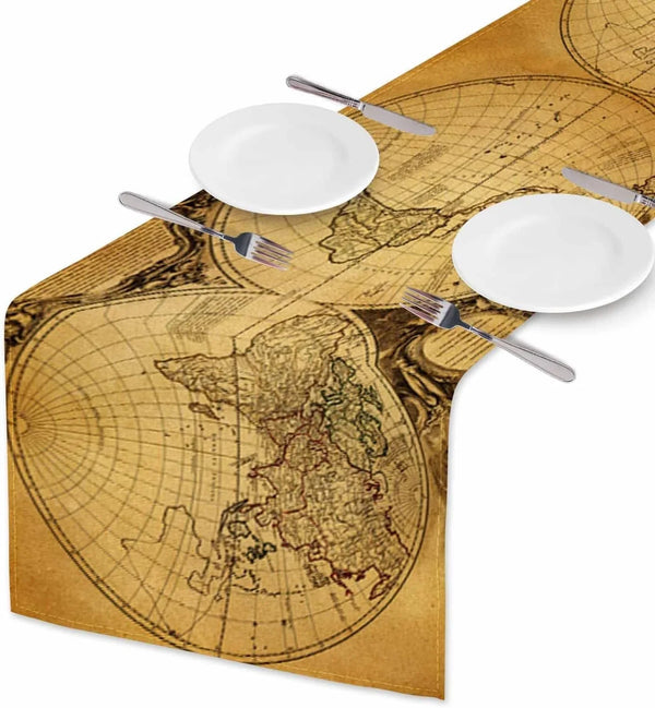 Table Runner Vintage World Map 1752 Orbis Vetus,Cotton Linen Table Runner Decoration for Kitchen Family Dinner Table Holiday Party Farmhouse Style 13 X 72 Inch2