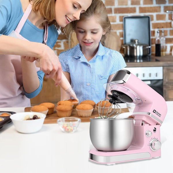 Stand Mixer,3.2Qt Small Electric Food Mixer,6 Speeds Portable Lightweight Kitchen Mixer for Daily Use with Egg Whisk,Dough Hook,Flat Beater (Pink)6