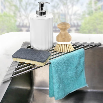 Corner Sink Caddy Triangle Dish Drying Rack for Sink Corner, Sponge Holder Roll up Dish Drying Rack over the Sink, Stainless Steel Kitchen Sink Organizer Drainer Mat Sponge Caddy for Counter Storage1