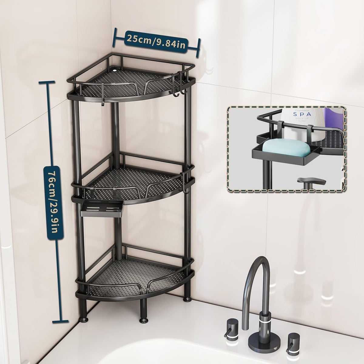 corner-shower-caddy-stand-3-tier-shower-organizer-with-soap-holder-tall-floor-corner-shelves-standing-with-adjustable-feet-4-hooks-storage-rack-for-bathroom-black