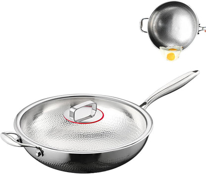 Titanium Hammered Wok, 2026 Upgrade Double-Side Hammered Frying Pans Nonstick, Non-Stick Wok,Durable Scratch-Resistant Non Stick Titanium Pans for Cooking,With Lid,14In1