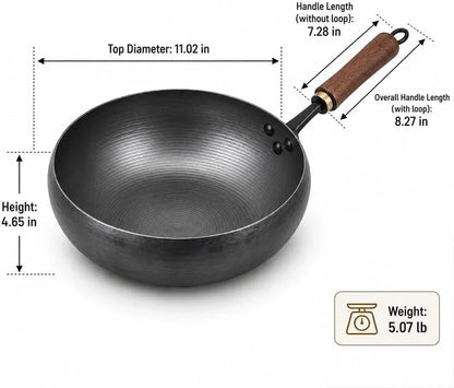 11 Inch Pure Hand-Forged Iron Pot with Hammered Texture | Hand-Forged Uncoated Iron Pot, Works on Gas, Induction, Electric and More; Great for Stir-Fry, Steak, Stews and Daily Meals.2