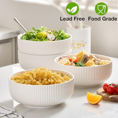 2 Pack Salad Bowl, 8 Inch 60 Oz Large Serving Bowl Set, Deep Bowl for Kitchen, White Ceramic Bowl Set for Soup, Cereal, Ramen, Pasta, Salad, Dishwasher & Microwave Safe, Easy Clean5