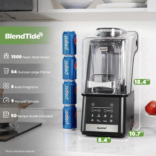 Professional Blender 64Oz, 1500W Vacuum Blender for Less Foam, Commercial Quiet Shield, Kitchen Timer, Self-Cleaning, 9 Speeds, 6 Presets for Smoothies, Frozen Drinks, Nut & Seed Blends6