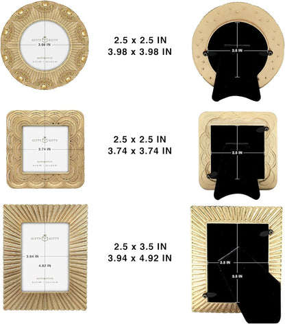Classic Gold 1920S Mini Frame Set/Set of 3/2.5X2.5 & 2.5X3.5 in | for Tabletop Display | Perfect for Home Decor, Wedding, Graduation, or Milestone Photos2