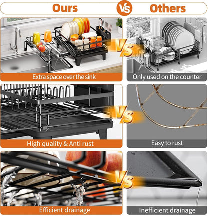 Expandable Sink Dish Drying Rack for Kitchen Counter, 1-Tier Black8