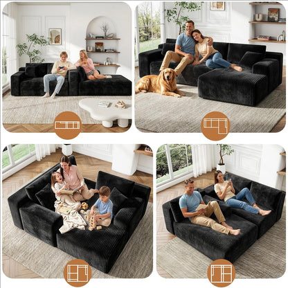 96'' L-Cloud Sectional Boneless Couches for Living Room, Black3