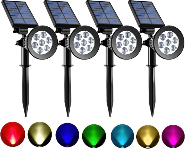 Solar Spot Lights Outdoor Color Changing, 8 Lighting Modes 2-In-1 Solar Lights Outdoor Waterproof, Auto On/Off Multicolor Solar Powered Landscape Spotlights for Garden Patio Yard Pool, 4 Pack1