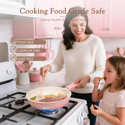21 Pcs Pots and Pans Set Non Stick, Ceramic Cookware Set Detachable Handle, RV Kitchen Cooking Set Removable Handles, Oven Safe, Induction Ready, Stackable, Pink, Fathers Day Gift for Men7