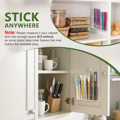 9.5" Large Acrylic Straw Holder for Cabinet Door - Reusable Tumbler Straw Organizer Storage, Small Kitchen Accessories Container, Ultra Sticky Cupboard Door Mounted (Transparent)5