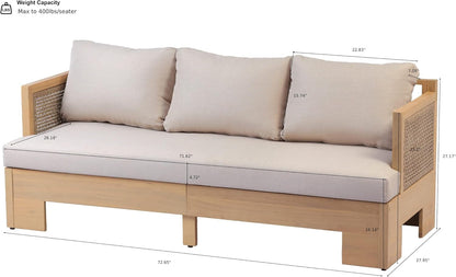 Mason 4 Piece Patio Furniture Set with 3-Seater Sofa, Club Chairs and Coffee Table, 5 Seater Outdoor Acacia Wood Conversation Set, Patio Sofa Set, Light Teak+Light Brown+Beige42