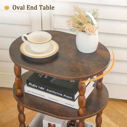 Side Table, 3-Tier Small End Table, Modern Oval Night Stand Accent Table for Living Room, Bedroom, Rustic Brown5