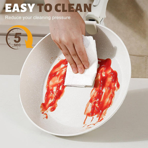 10 Pcs Pots and Pan Set Non Stick with Detachable Handle, White | Non Stick, Detachable, Stackable, Dishwasher ＆ Oven Safe6