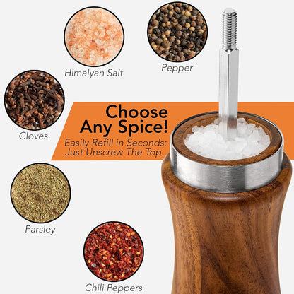 Wooden Salt and Pepper Grinder Set: Refillable Salt & Pepper Mills Adjust for Customized Coarseness, Crafted of Solid Acacia Wood with Ceramic/Stainless Steel Core, 8 Inches Each4
