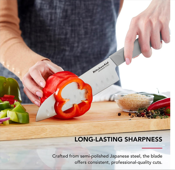 Kitchenaid Classic Santoku Knife with Custom-Fit Blade Cover, Sharp Kitchen Knife, Japanese Stainless Steel Blade, 7 Inch, Gray4